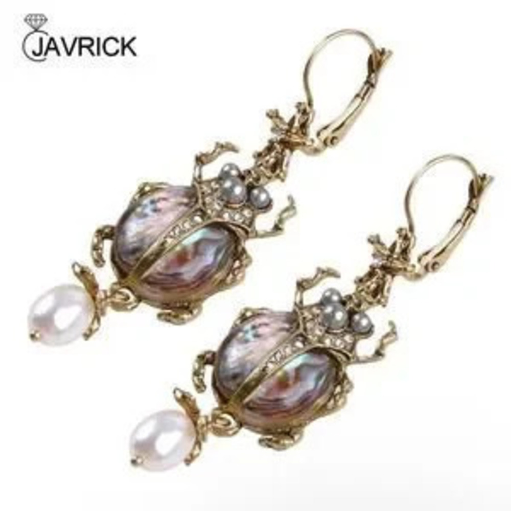 Beetle Dangle Earrings?Abalone Dangle Earrings